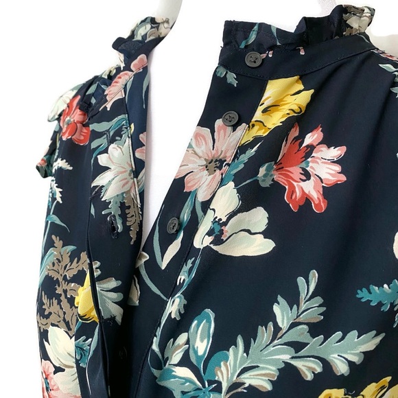 LOFT Ruffled Navy Floral Shell Top - Picture 9 of 11